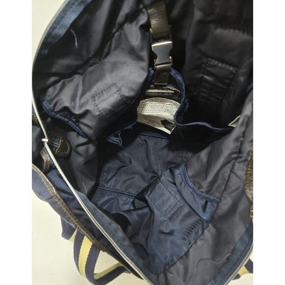 OROBIANCO Nylon Tote Bag Navy w/ Navy/beige webbing & Leather Trim Lg Made Italy - Picture 15 of 16